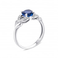 Срібна каблучка з гідротермальним сапфіром і фіанітами (1474/1р-HSPH)