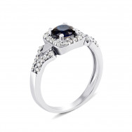 Срібна каблучка з гідротермальним сапфіром і фіанітами (1533/1р-HSPH)