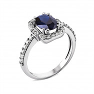 Срібна каблучка з гідротермальним сапфіром і фіанітами (1550/1р-HSPH)