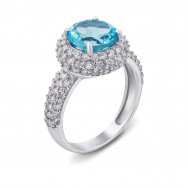 Срібна каблучка з блакитним кварцом і фіанітами (1583/9р)