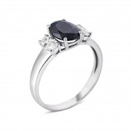 Срібна каблучка з сапфіром та фіанітами (1738/1р-NSPH)