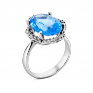 Срібна каблучка з танзанітом і фіанітами (1578/1р-QTANZ)