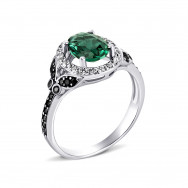 Срібна каблучка з зеленим кварцом і фіанітами (1518/1р-QGR)