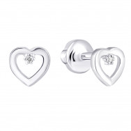 Срібні пусети Серце з діамантами (2408/1р-BR)