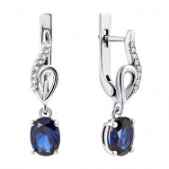 Сережки-підвіски зі срібла 925 проби  з гідротермальним сапфіром і фіанітами 