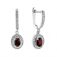 Срібні сережки-підвіски з гранатом і фіанітами (Тд0051/гр-E)