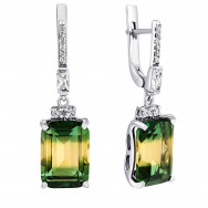 Срібні сережки-підвіски з кварцом green yellow і фіанітами (2373/1р-QGRYE)