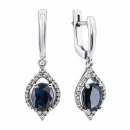 Срібні сережки-підвіски з сапфіром та фіанітами (2079/1р-NSPH)