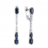 Срібні сережки-підвіски з сапфіром та фіанітами (2913/9р-NSPH)