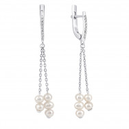 Срібні сережки-підвіски з перлами і фіанітами (2336/1р-PWT)