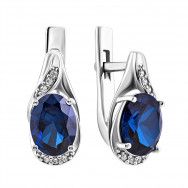 Срібні сережки з гідротермальним сапфіром і фіанітами (2844/9р-HSPH)