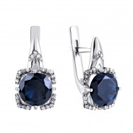 Срібні сережки з сапфіром і фіанітами (2071/1р-NSPH)