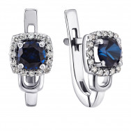 Срібні сережки з гідротермальним сапфіром і фіанітами (2141/1р-HSPH)