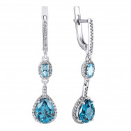 Срібні сережки з кварцом London blue і фіанітами (2400/1р-QLB)