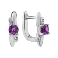 Срібні сережки з аметистом та фіанітами (SZDE15528 ам)
