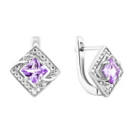 Срібні сережки з аметистом та фіанітами (SZDE15913 ам)