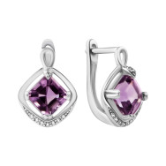 Срібні сережки з аметистом та фііанітами (SZDE15945)