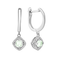 Срібні сережки з зеленим кварцом та фіанітами  (SZDE16197 кв.з.)
