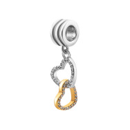 Срібна намистина шарм Серця з позолотою та фіанітами (SZDP04357)