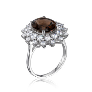 Срібна каблучка з раухтопазом і фіанітами. (NA777-R/12/6377)