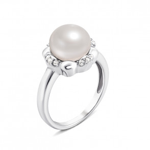 Срібна каблучка з перлиною і фіанітами (PSS0028R)