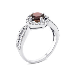 Срібна каблучка з гранатом і фіанітами (1521/1р-GARN)