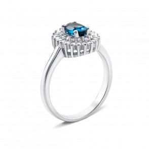 Срібна каблучка з лондон-топазом і фіанітами (Тд0050/топld-R)