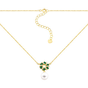 Срібне позолочене кольє з перлиною та фіанітами (SN01132-GD)