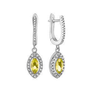 Срібні сережки-підвіски з перідотом та фіанітами (SE18602 с перидот)